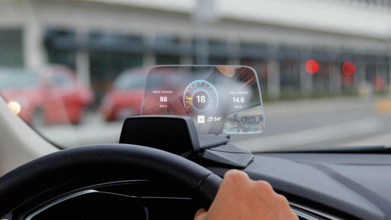 Modern car dashboard display showing digital insurance verification and premium icons